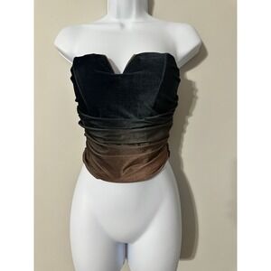 JLuxLabel Ombré Velvet Ruched Bustier Corset Crop‎ Top With Boning Size S